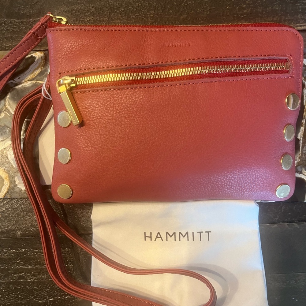 Hammitt Red Leather Clutch with Gold Accents